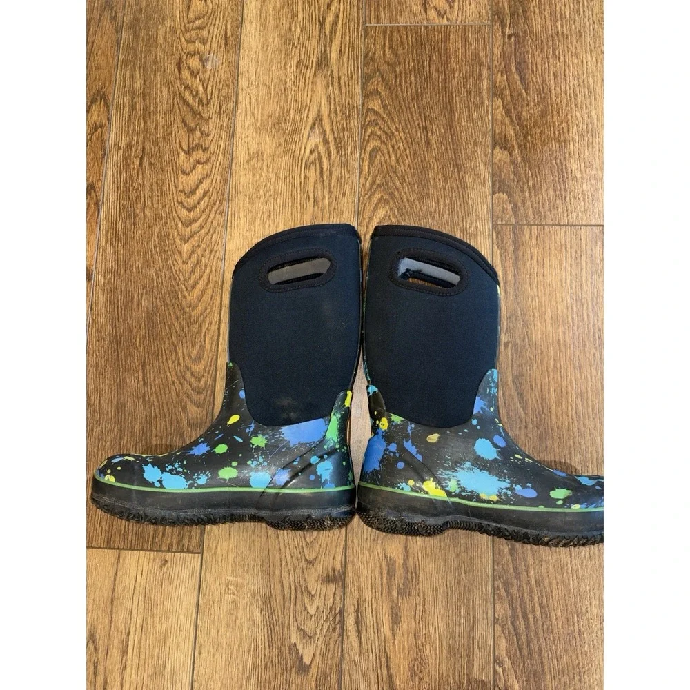 BOGS kid youth size 4 shoe blue tall insulated waterproof boots Paint Splat Boy